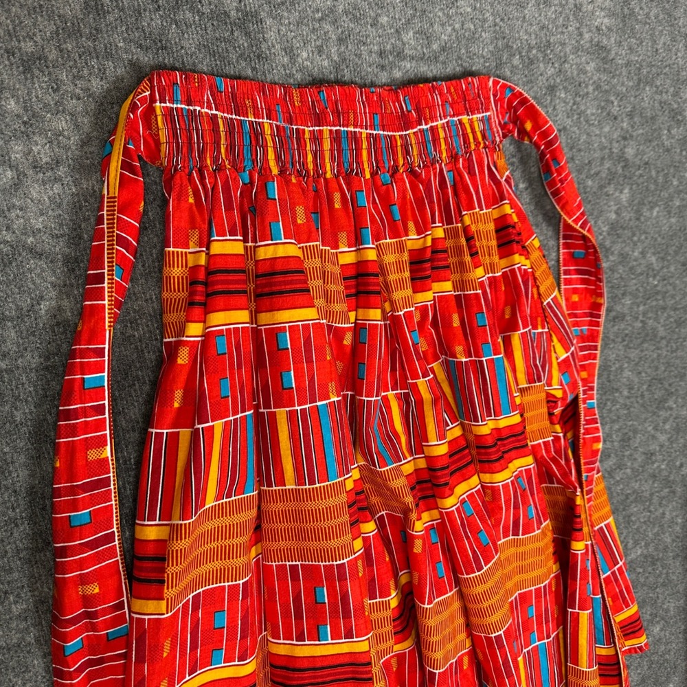 African Print Ankara‎ Knee Length Skirt Medium Red Orange Smocked Waist Boho - Picture 8 of 13